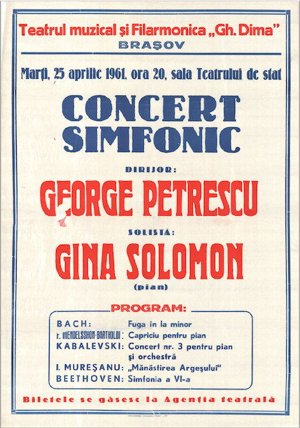 Gina Solomon - afiș de concert, aprilie 1961 small