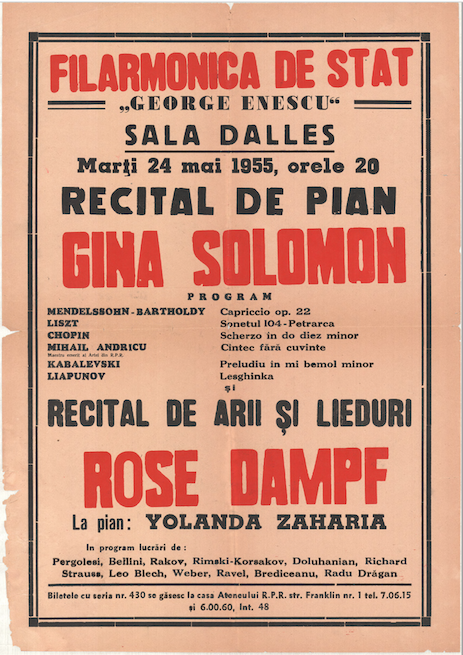 Gina Solomon - afiș de concert, mai 1955 small