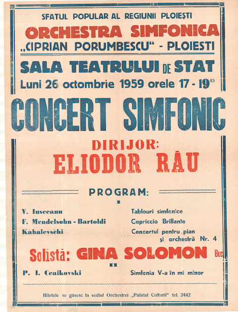 Gina Solomon - afiș de concert, octombrie 1959