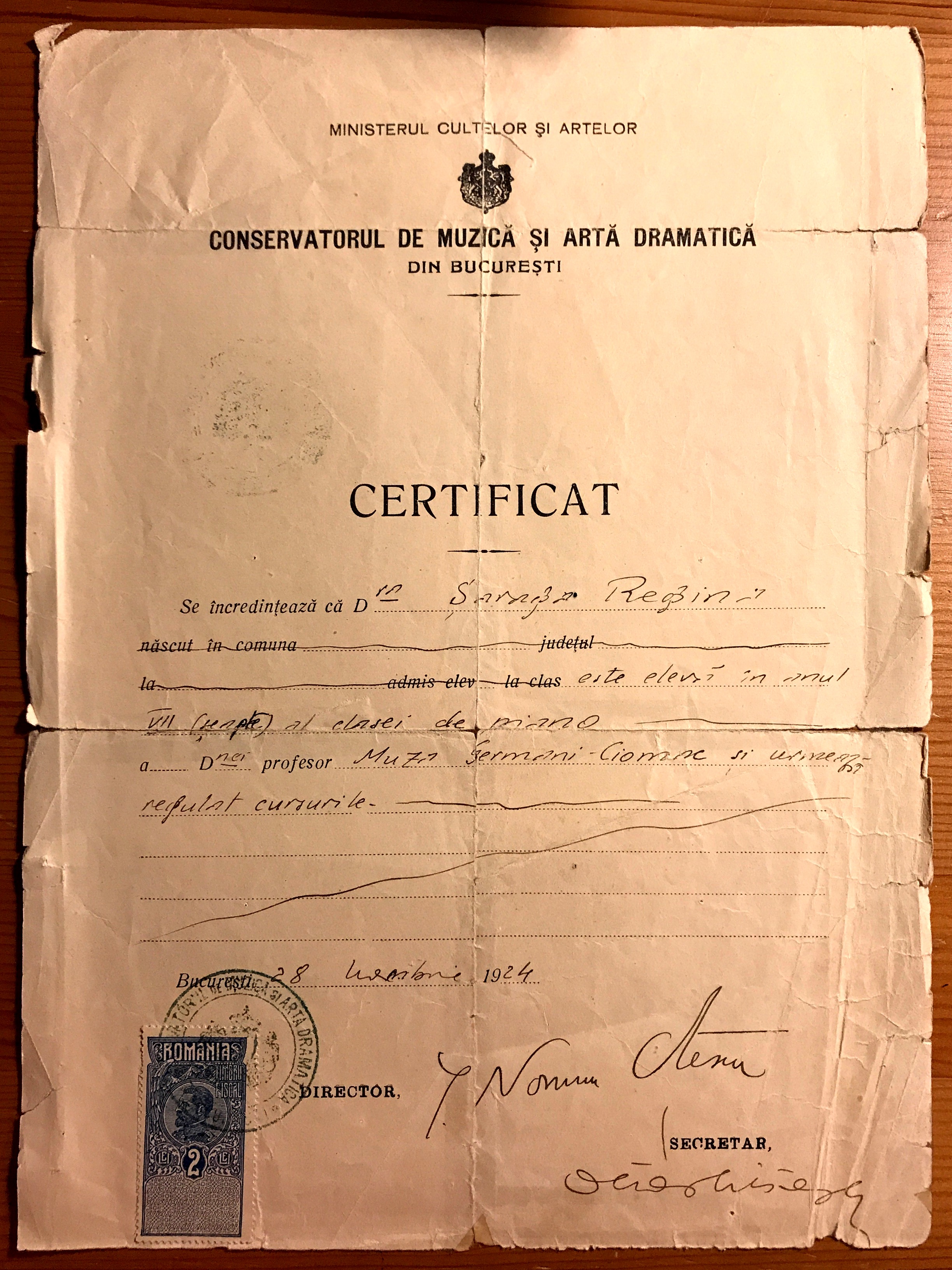 Gina Solomon - certificat Conservator cls VIIa clasa Muza Ghermani Ciomac